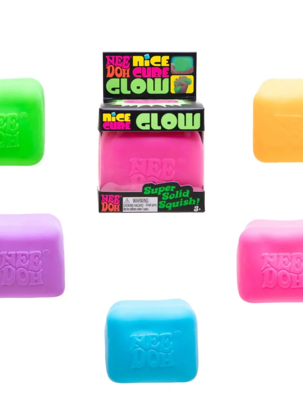 Nee Doh Nice Cube Glow Super Solid Squish - Pink